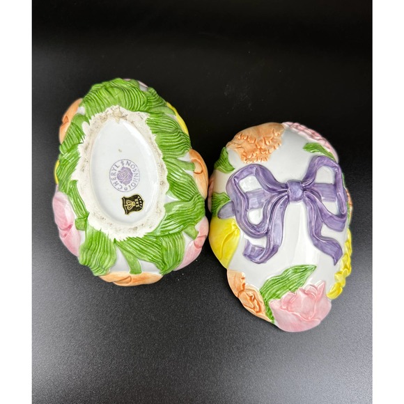 Vintage Ceramic Easter Egg Trinket Box Candy Dish By Cheryl Johnson E & R Japan - Picture 6 of 10